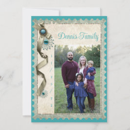 Cartão De Festividades Fita de neve Vintage Winter snowflake e fotografia