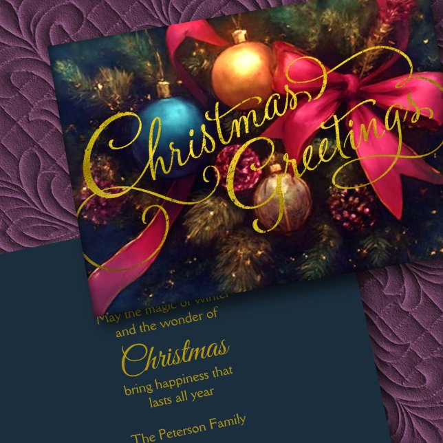 Cartão De Festividades Fita de Ornamento Evergreen de Natal (Criador carregado)