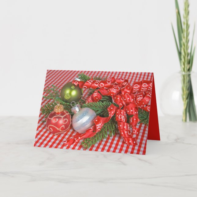 Cartão De Festividades Fita e ornamentos de Natal (Frente)