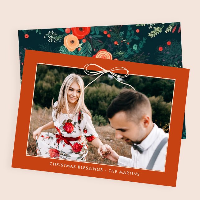 Cartão De Festividades Fita Floral Laranja de Natal Foto com Quadro (Criador carregado)