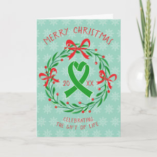 Cartão De Festividades Fita Verde de Natal Dobrada de Transplante de Órgã