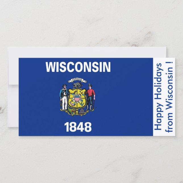 Cartão De Festividades Flag of Wisconsin, Happy Holidays, EUA (Frente)