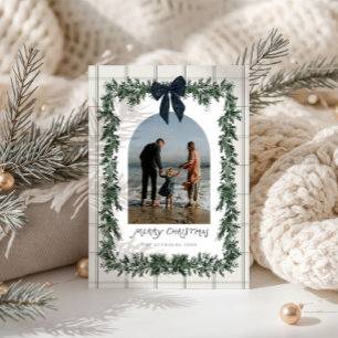 Cartão De Festividades Flair de Xadrez Préppy Arco de Grinalda Foto Natal