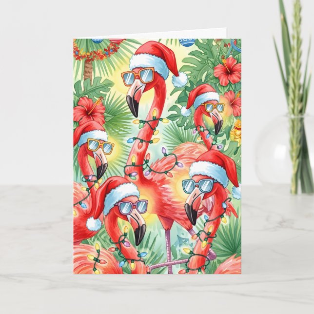 Cartão De Festividades Flamazing Tropical Christmas Flamingo Card (Frente)