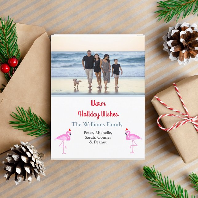 Cartão De Festividades Flamingo 1 Foto Tropical Simples (A tropical personalize photo Christmas card!)