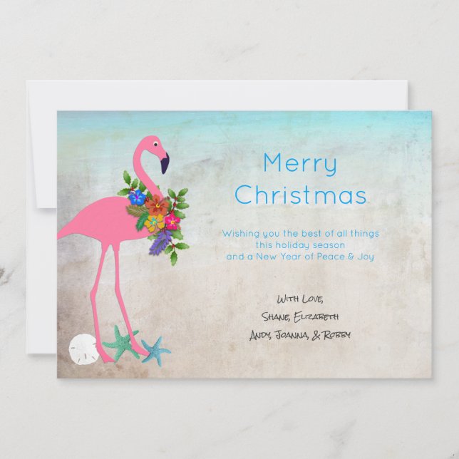 Cartão De Festividades Flamingo Blue Christmas Flat Greeting Cards (Frente)