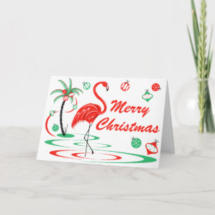 Cartão De Festividades Flamingo de Natal Vermelho