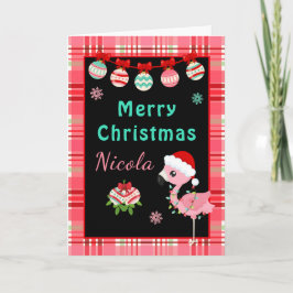 Cartão De Festividades Flamingo Festivo Feliz Natal com Nome