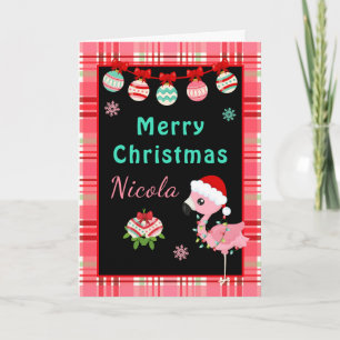 Cartão De Festividades Flamingo Festivo Feliz Natal com Nome