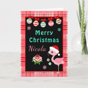 Cartão De Festividades Flamingo Festivo Feliz Natal com Nome