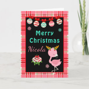 Cartão De Festividades Flamingo Festivo Feliz Natal com Nome