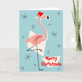 Cartão De Festividades Flamingo Papais noeis Azul Feliz Natal