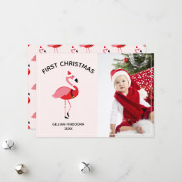 Cartão De Festividades Flamingo Papais noeis Photo Baby First Christmas