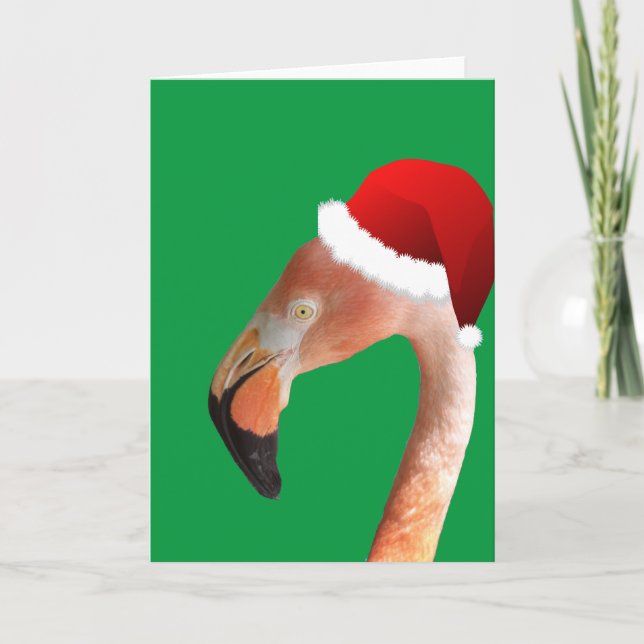Cartão De Festividades Flamingo Rosa em chapéu de Papai Noel de desenho a (Frente)