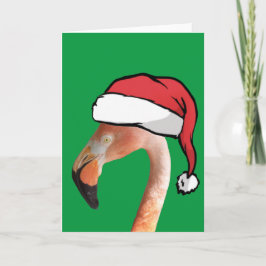 Cartão De Festividades Flamingo Rosa em chapéu de Papai Noel de desenho a