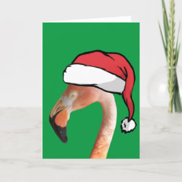 Cartão De Festividades Flamingo Rosa em chapéu de Papai Noel de desenho a