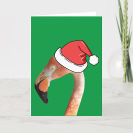 Cartão De Festividades Flamingo Rosa em chapéu de Papai Noel de desenho a