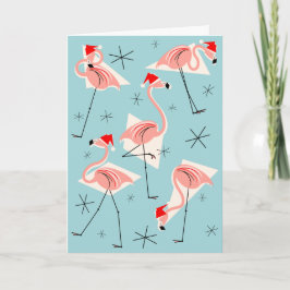 Cartão De Festividades Flamingo Santas Azul Feliz Natal