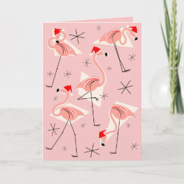 Cartão De Festividades Flamingo Santas Rosa Rosa Feliz Rosa de Natal