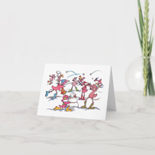 Cartão De Festividades Flamingo Snowball Fight Holiday Notecard