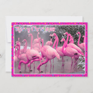 Cartão De Festividades Flamingos cor-de-rosa no Natal da Neve