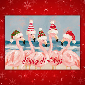 Cartão De Festividades Flamingos Rosa Caprichosos com Chapéus de Papai No