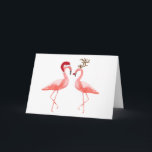 Cartão De Festividades Flamingos Santa and Rudolph Christmas<br><div class="desc">Funny Flamingos Christmas card featuring a funny couple of flamingos wearing Santa hat and Rudolph dress.</div>