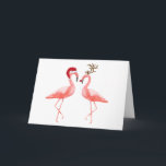 Cartão De Festividades Flamingos Santa and Rudolph Christmas<br><div class="desc">Funny Flamingos Christmas card featuring a funny couple of flamingos wearing Santa hat and Rudolph dress.</div>