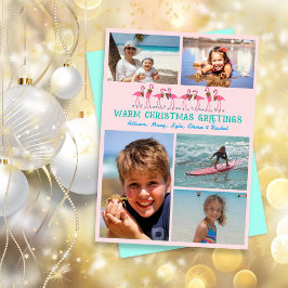 Cartão De Festividades Flamingos Tropical de Natal Colagem Rosa