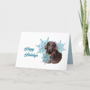 Cartão De Festividades Flat Coat Retriever nos Flocos de Neve