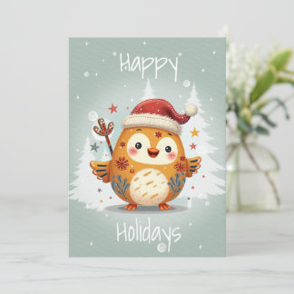 Cartão De Festividades Flat Holiday Card in Scandinavian Folk Art Style