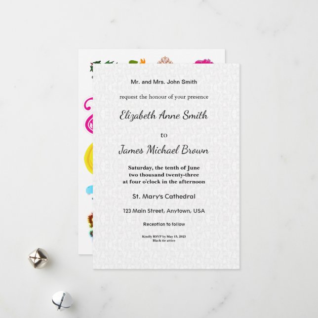 Cartão De Festividades Flat Wedding Invitation Cards | Floral Fun (Frente/Verso In Situ)