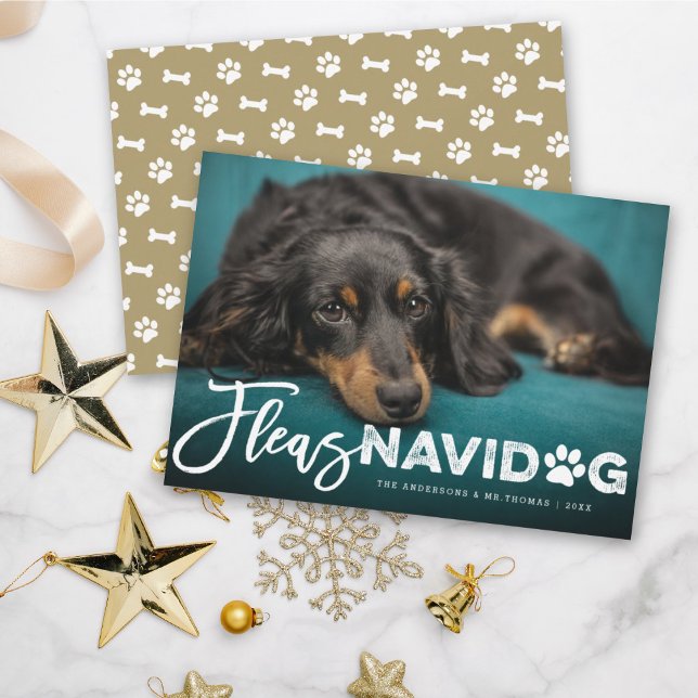 Cartão De Festividades Fleas Navidog Paw Print Dog Foto de Pet Engraçado (Criador carregado)
