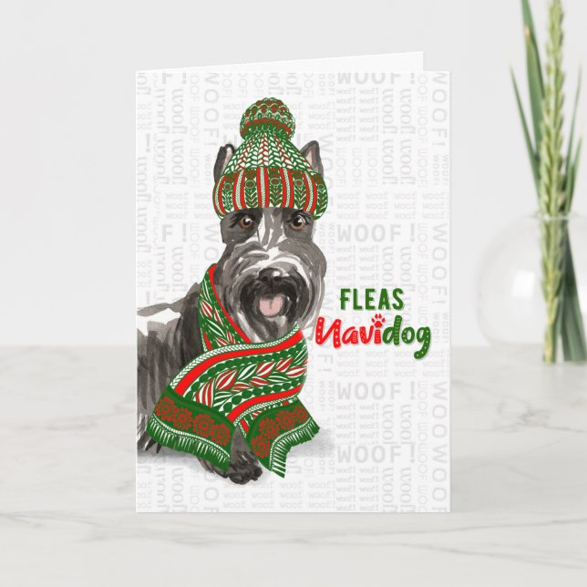 Cartão De Festividades Fleas NaviDOG, Scottie Fleas, Fácil Natal (Frente)