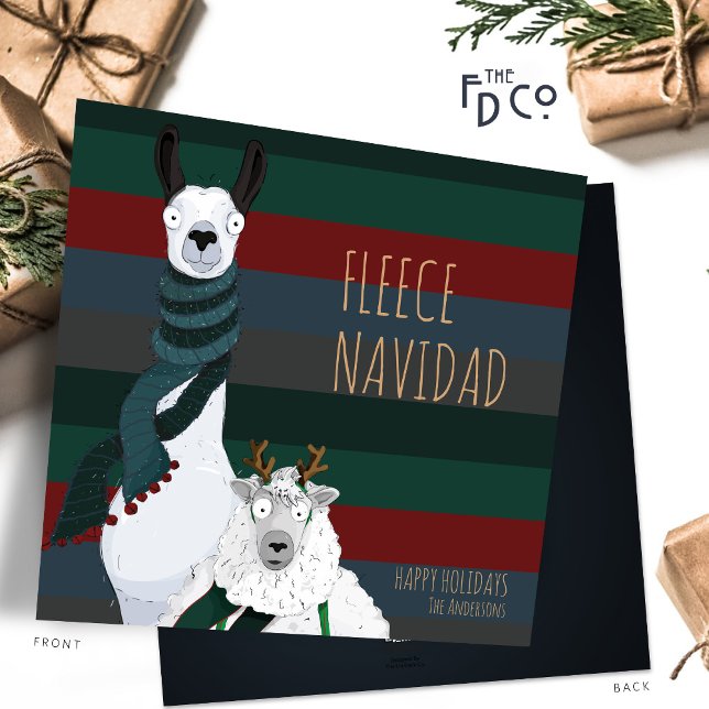 Cartão De Festividades "Fleece Navidad" | Llama e Sheep Funny Pun (Criador carregado)