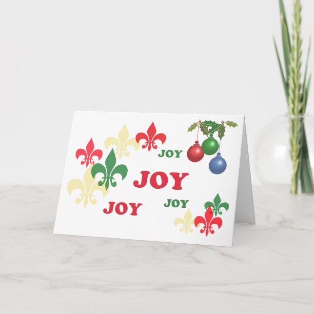 Cartão De Festividades Fleur de Lis Joy Holiday Greeting (Frente)