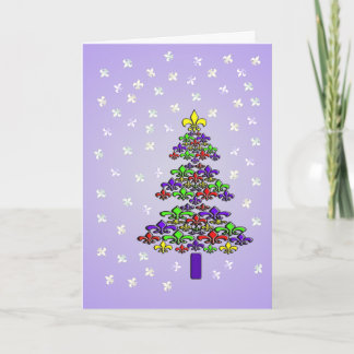 Cartão De Festividades Fleur de Lys Christmas Tree and Snow