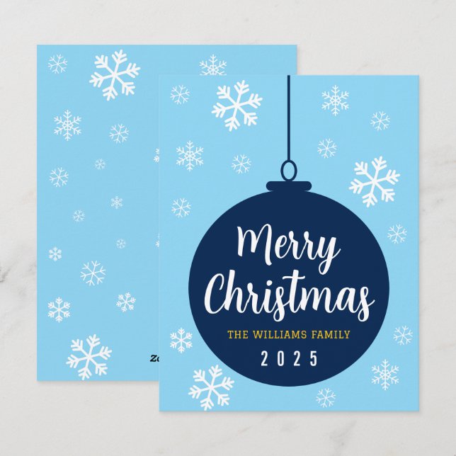 Cartão De Festividades Floco de Neve Azul Elegante Natal Feliz Férias  (Frente/Verso)