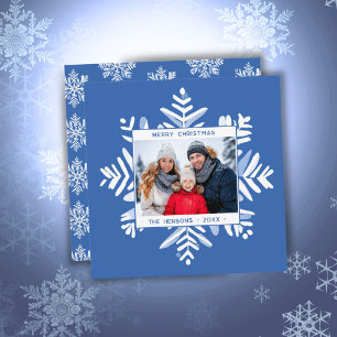 Cartão De Festividades Floco de Neve Azul Feliz Natal Foto da Família