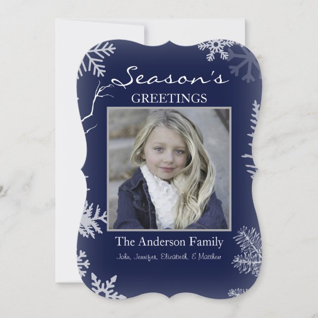 Cartão De Festividades Floco de Neve Azul Madeira Rústica Férias (Frente)