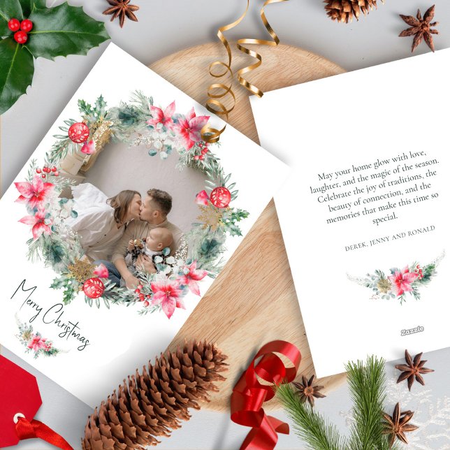 Cartão De Festividades Floco de Neve Botânico Watercolor (Criador carregado)