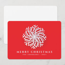 Cartão De Festividades Floco de Neve Branco Elegante Moderno em Vermelho