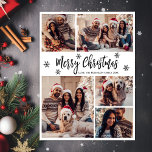 Cartão De Festividades Floco de Neve Branco Preto 5 Colagem de Fotografia<br><div class="desc">Caligrafia Simples Moderna Mínima Rústica, Negra e Branca, Floco de Neve 5 Foto Colagem Feliz Cartão de Feriado de Natal. Este modelo festivo, elegante e caprichoso de cinco (5) cartões de natal de fotográfico apresenta uma bonito colagem fotográfica, um floco de neve e diz "Feliz Natal"! O texto de saudação...</div>