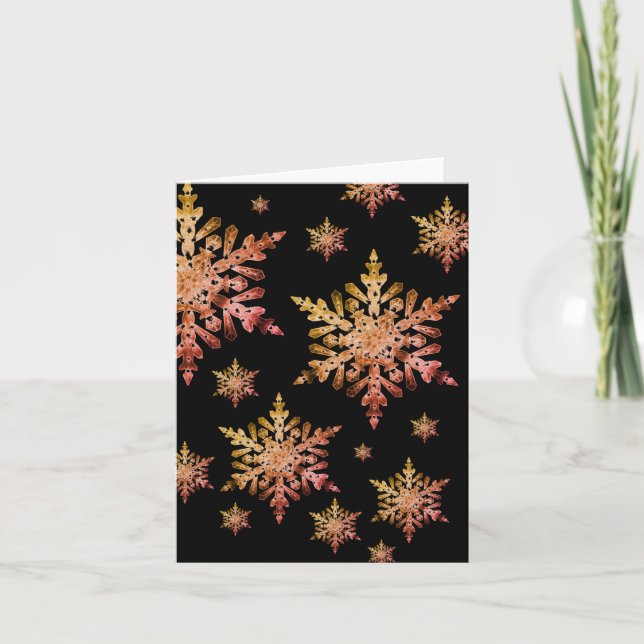 Cartão De Festividades Floco de neve de cobre em preto (Frente)