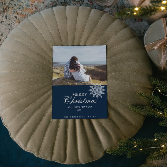 Cartão De Festividades Floco de Neve Elegante | Feliz Natal | Personaliza (Criador carregado)