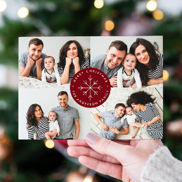Cartão De Festividades Floco de Neve Minimalista Burgundy 4 Colagem de Fo