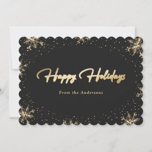 Cartão De Festividades Floco de Neve Preto Dourado Moderno e Elegante