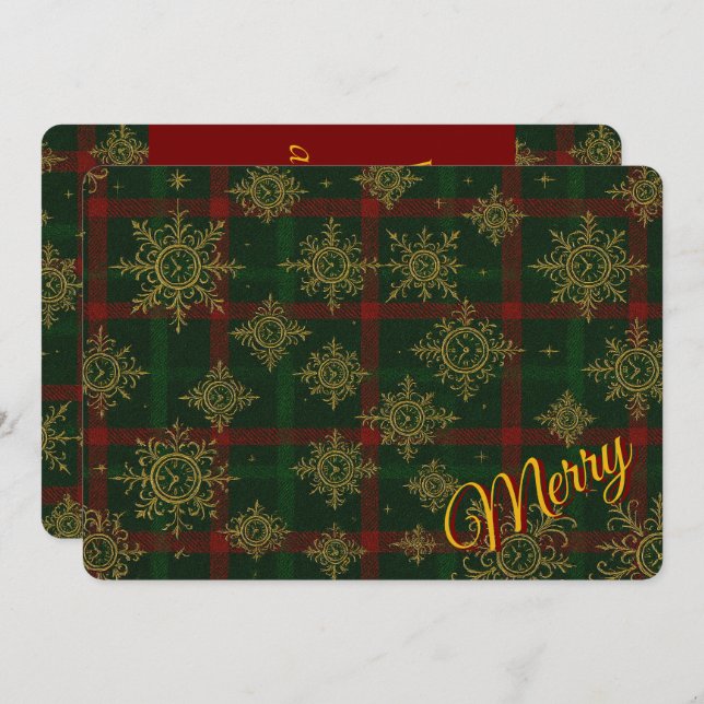 Cartão De Festividades Floco de Neve Steampunk Alegre Xadrez Vermelho e V (Frente/Verso)