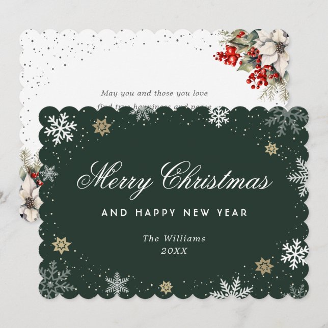 Cartão De Festividades Floco de Neve Verde Botânica Aquarela  (Frente/Verso)