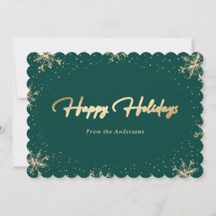 Cartão De Festividades Floco de Neve Verde e Dourado Elegante